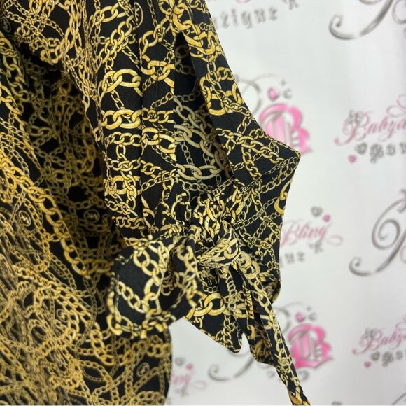 Michael Kors blouse chains βοΈβπ₯ link chain link Black Gold Chain Print Blouse - Picture 10 of 12